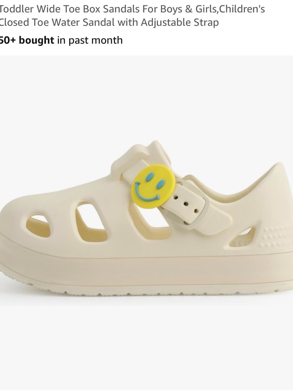 Cream Kids Closed-Toe Water Shoes with Yellow Smiley Charm size 5 toddler
